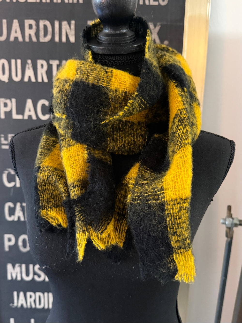 Yellow & Black Plaid Cozy Wool Scarf - Unbranded
